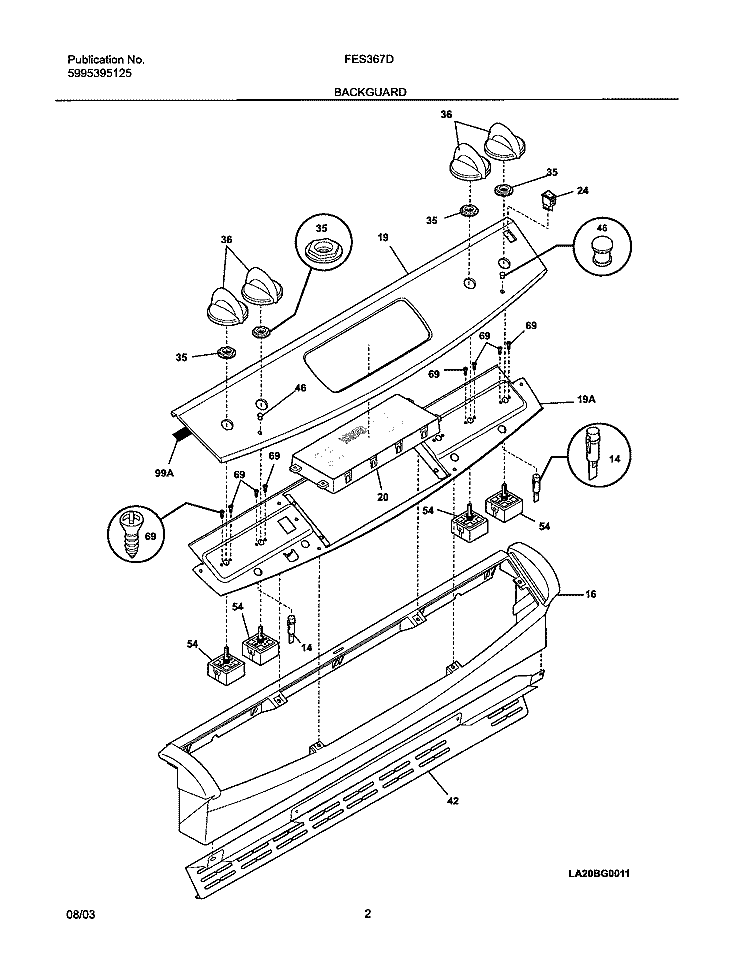 BACKGUARD Diagram and Parts List for FES367DQA  Frigidaire Range