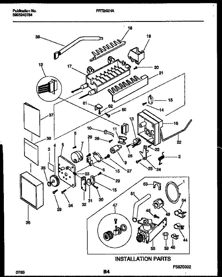 ICE MAKER AND INSTALLATION PARTS Diagram and Parts List for FRT24XHAD0  Frigidaire Refrigerator