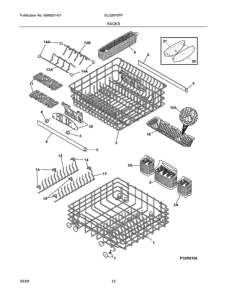 RACKS Diagram and Parts List for GLD2875FPW2  Frigidaire Dishwasher