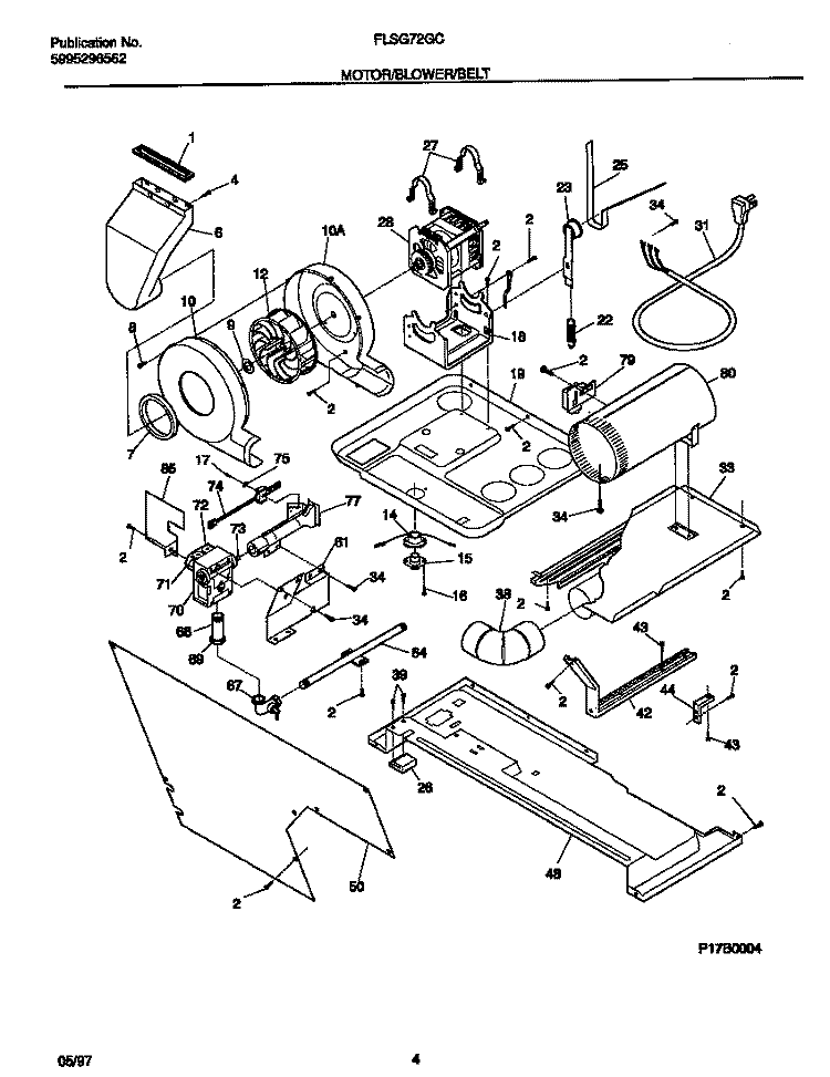 MOTOR / BLOWER / BELT Diagram and Parts List for FLSG72GCS5  Frigidaire Washer Dryer Combo