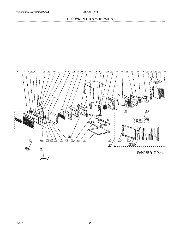RECOMMENDED SPARE PARTS Diagram and Parts List for FAH10ER2T1  Frigidaire Air Conditioner