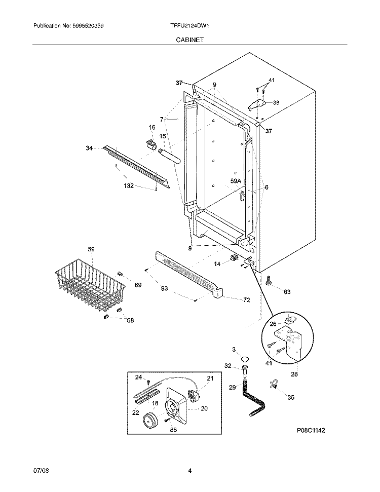 CABINET Diagram and Parts List for TFFU2124DW1  Frigidaire Freezer