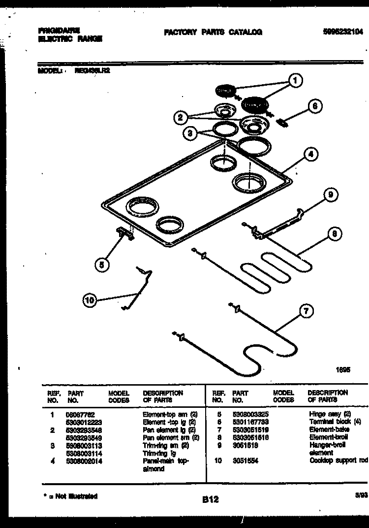 COOKTOP AND BROILER PARTS Diagram and Parts List for REG435LRW2  Frigidaire Range