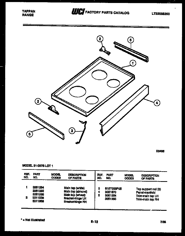 COOKTOP PARTS Diagram and Parts List for 31-3978-00-01  Tappan Range