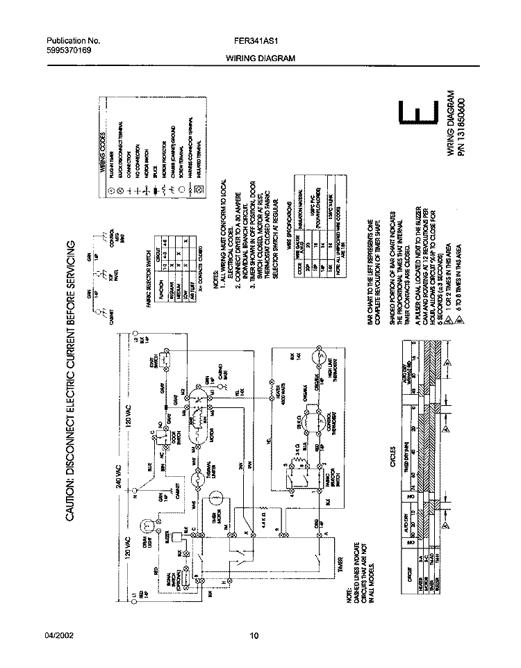 131850600 WIRING DIAGRAM Diagram and Parts List for FER341AS1  Frigidaire Dryer