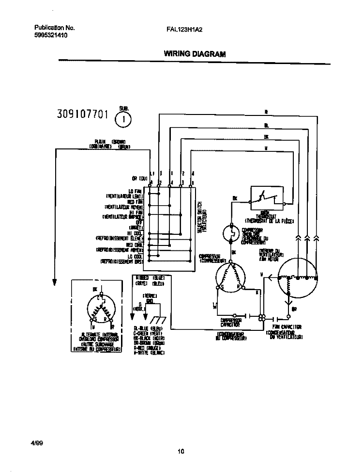 WIRING DIAGRAM Diagram and Parts List for FAL123H1A2  Frigidaire Air Conditioner