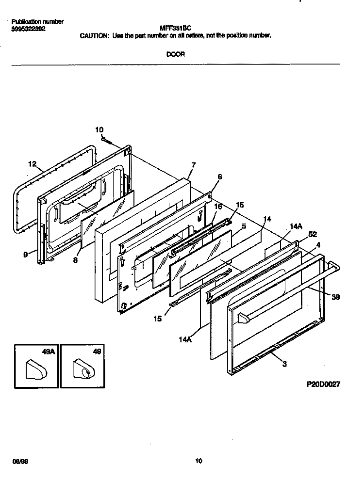 DOOR Diagram and Parts List for MFF351BCWC  Frigidaire Range