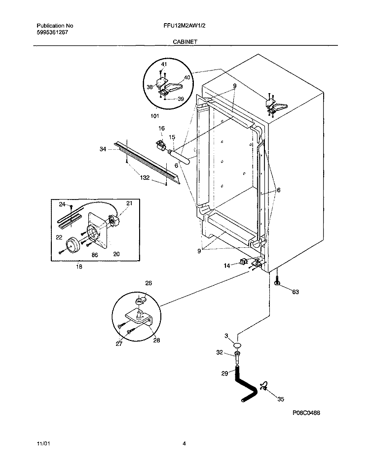 CABINET Diagram and Parts List for FFU12M2AW2  Frigidaire Freezer