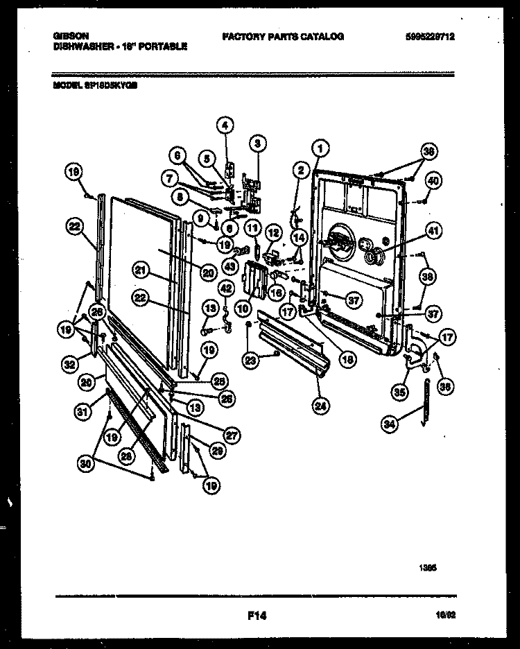 DOOR PARTS Diagram and Parts List for SP18D5KYGB  Gibson Dishwasher