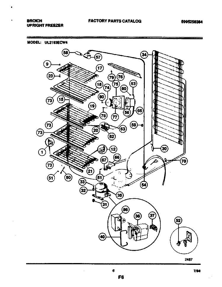 SYSTEM Diagram and Parts List for UL2193ECW4  Electrolux Freezer