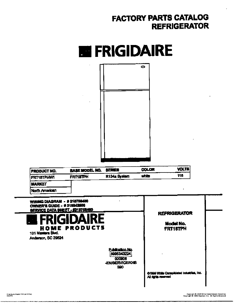 COVER Diagram and Parts List for FRT18TPHW1  Frigidaire Refrigerator