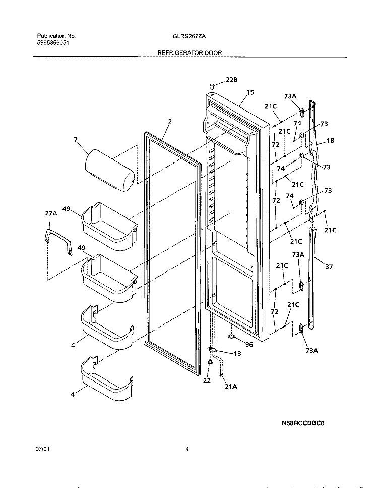 REFRIGERATOR DOOR Diagram and Parts List for GLRS267ZAB1  Frigidaire Refrigerator