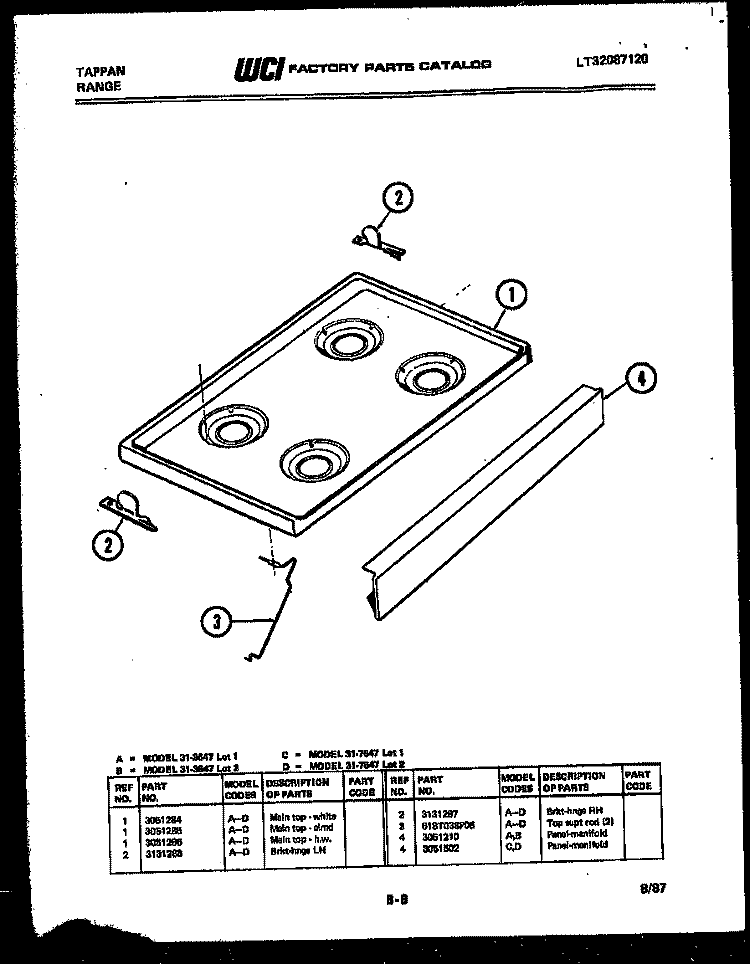COOKTOP PARTS Diagram and Parts List for 31-3647-66-02  Tappan Range