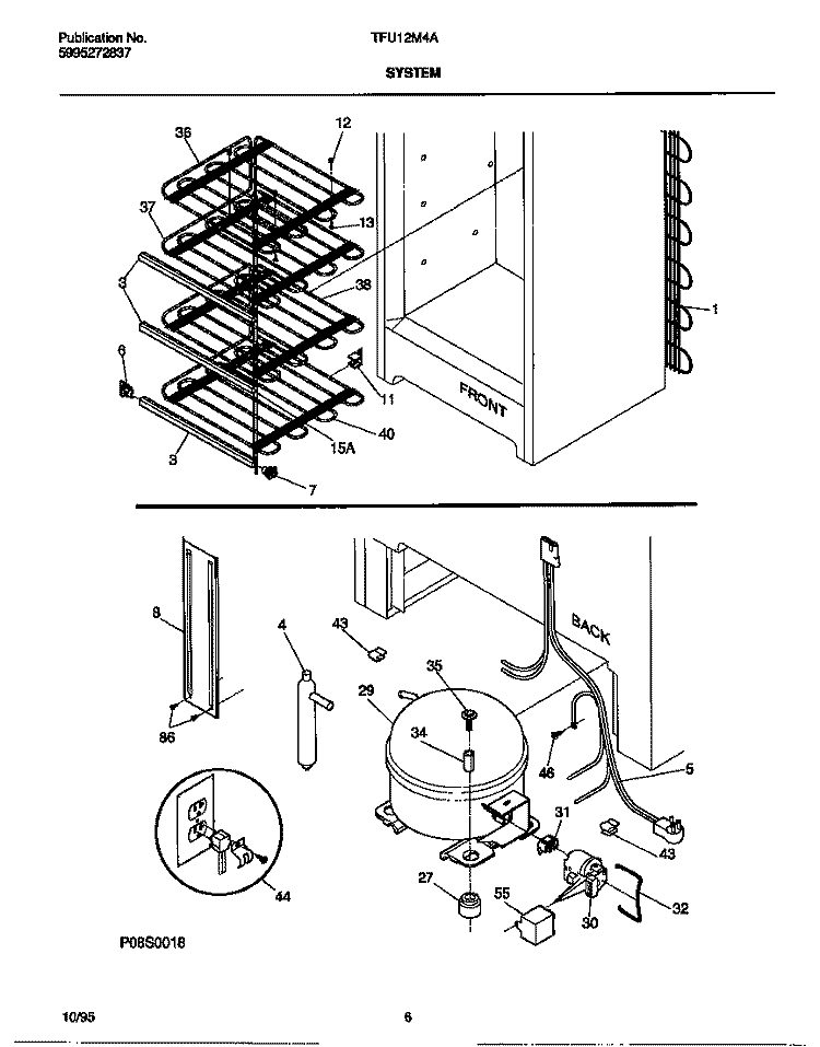 SYSTEM Diagram and Parts List for TFU12M4AW4  Tappan Freezer