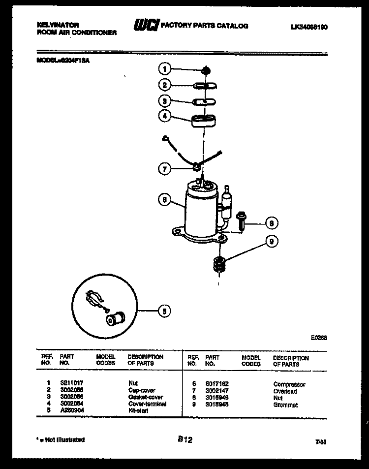 COMPRESSOR Diagram and Parts List for S204F1SA  Kelvinator Air Conditioner
