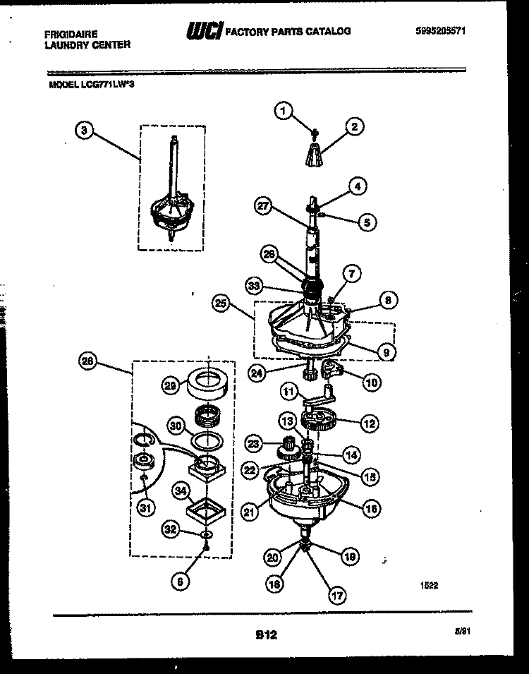 TRANSMISSION PARTS Diagram and Parts List for LCG771LL3  Frigidaire Washer Dryer Combo