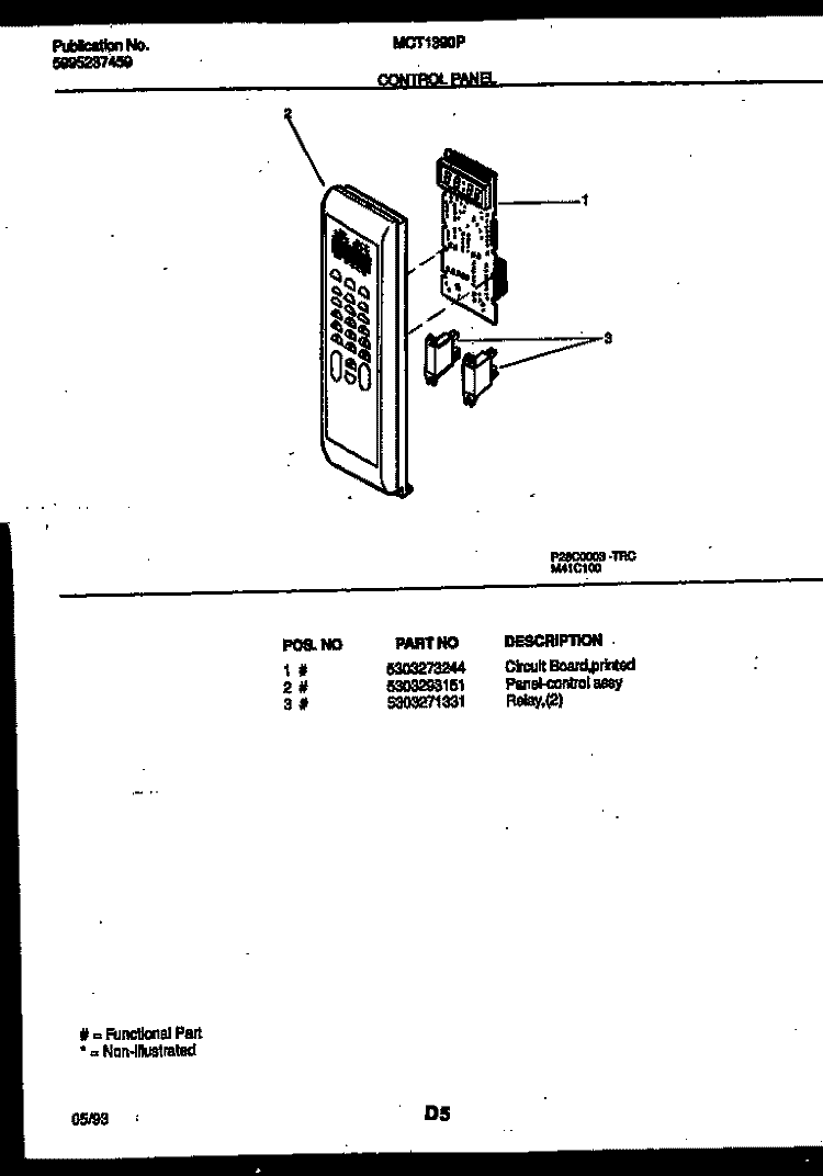 CONTROL PANEL Diagram and Parts List for MCT1390P4  Frigidaire Microwave