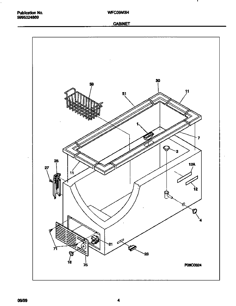 CABINET Diagram and Parts List for WFC09M3HW0  Frigidaire Freezer