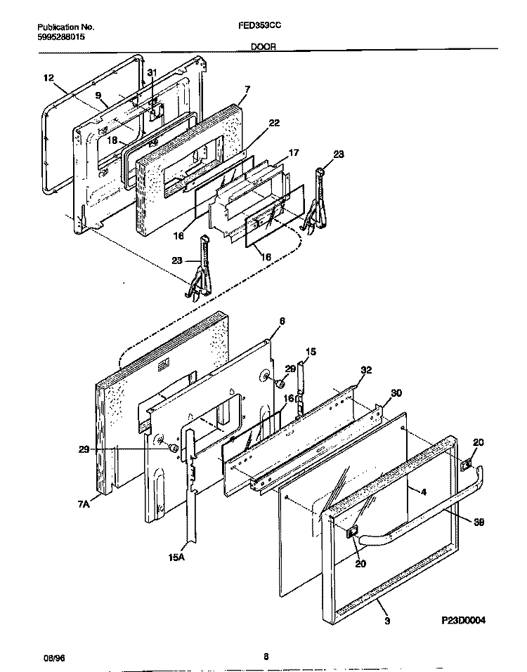 DOOR Diagram and Parts List for FED353CCDG  Frigidaire Range