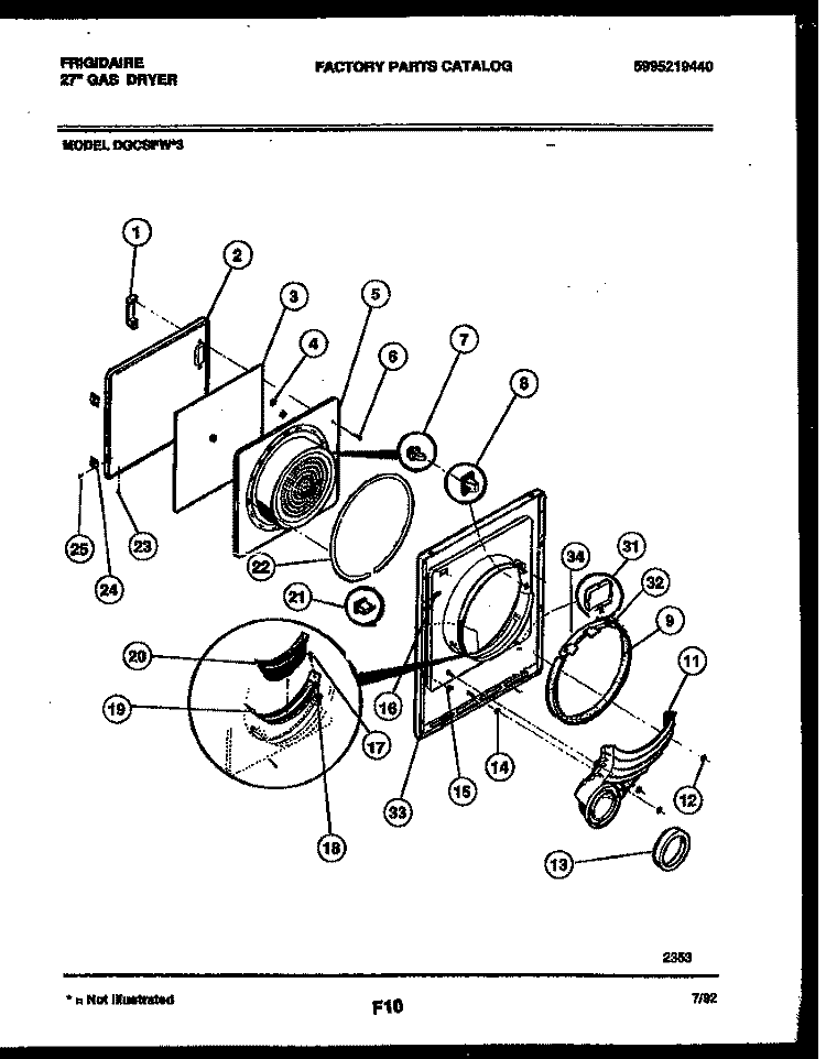 DOOR PARTS Diagram and Parts List for DGCSFW3  Frigidaire Dryer
