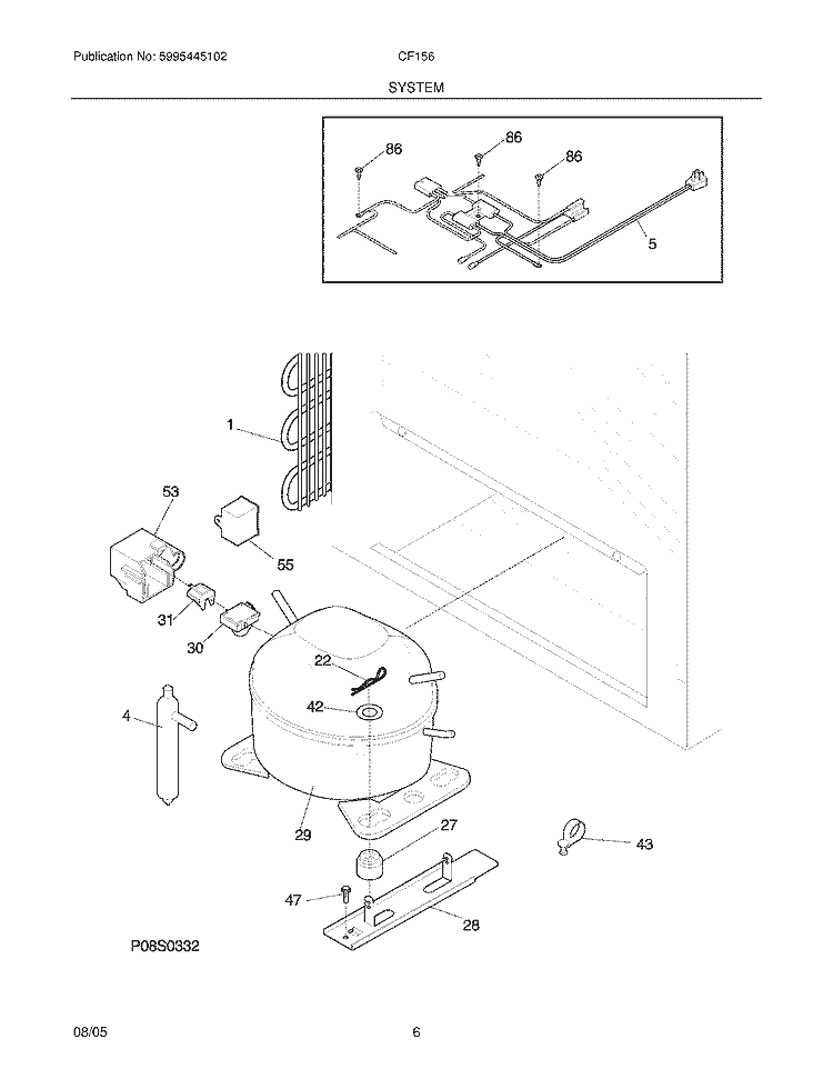 SYSTEM Diagram and Parts List for CF156  Frigidaire Freezer