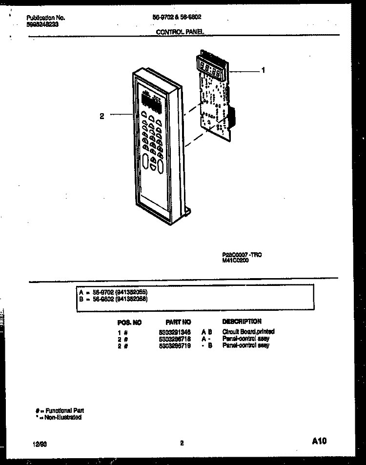 CONTROL PANEL Diagram and Parts List for 56-9702-10-03  Tappan Microwave
