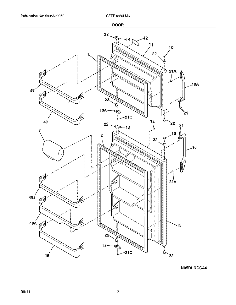 DOOR Diagram and Parts List for CFTR1826LM6  Frigidaire Refrigerator