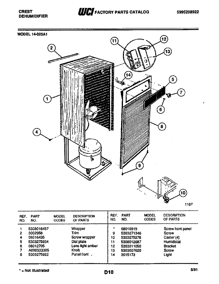 WRAPPER Diagram and Parts List for 14-025A1  Frigidaire Dehumidifier