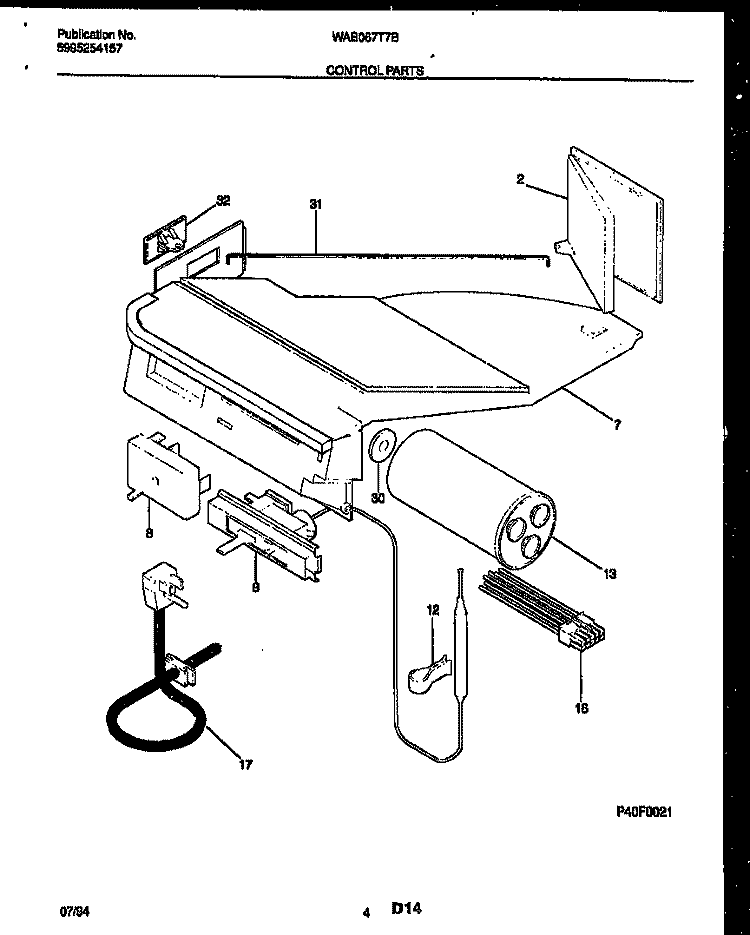 CONTROL PARTS Diagram and Parts List for WAB067T7B1  Frigidaire Air Conditioner