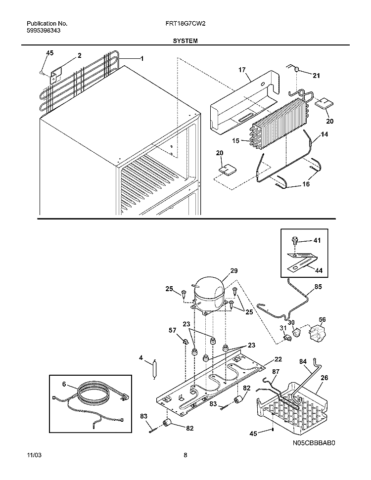 SYSTEM Diagram and Parts List for FRT18G7CW2  Frigidaire Refrigerator