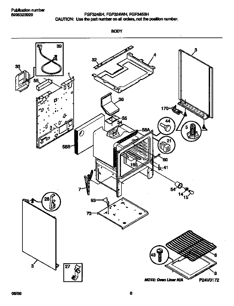 BODY Diagram and Parts List for FGF324BHDA  Frigidaire Range