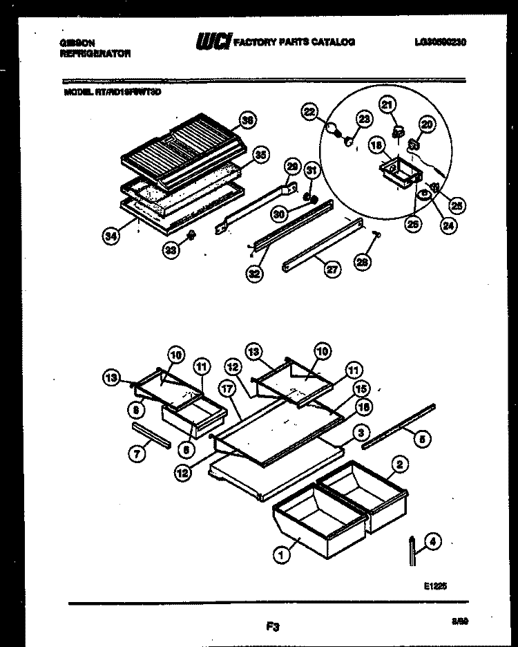 SHELVES AND SUPPORTS Diagram and Parts List for RD19F9WT3D  Gibson Refrigerator