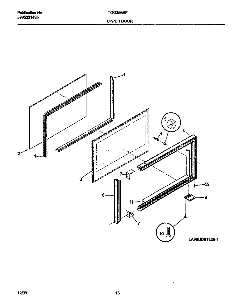 UPPER DOOR Diagram and Parts List for TGO356BFW4  Frigidaire Range