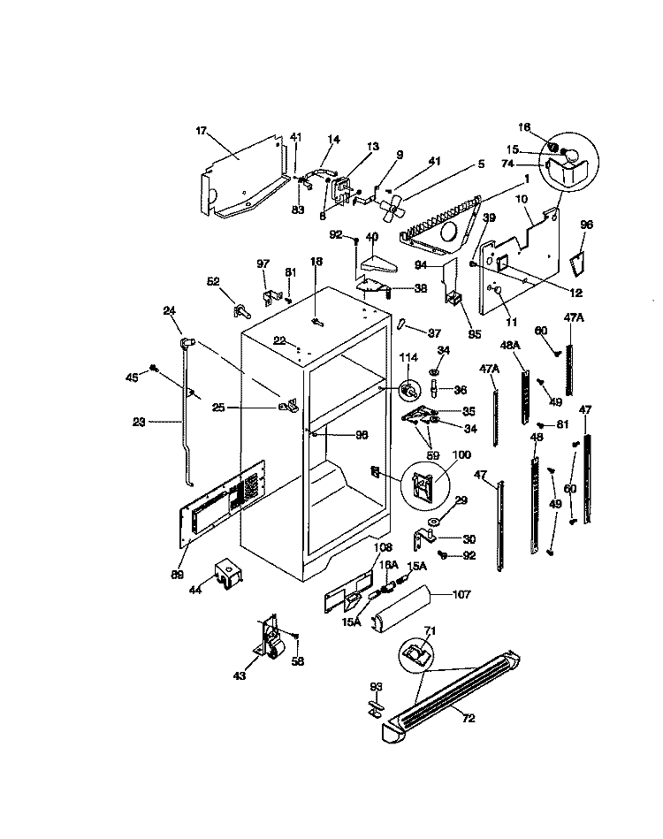 CABINET Diagram and Parts List for FRT24RGCB1  Frigidaire Refrigerator