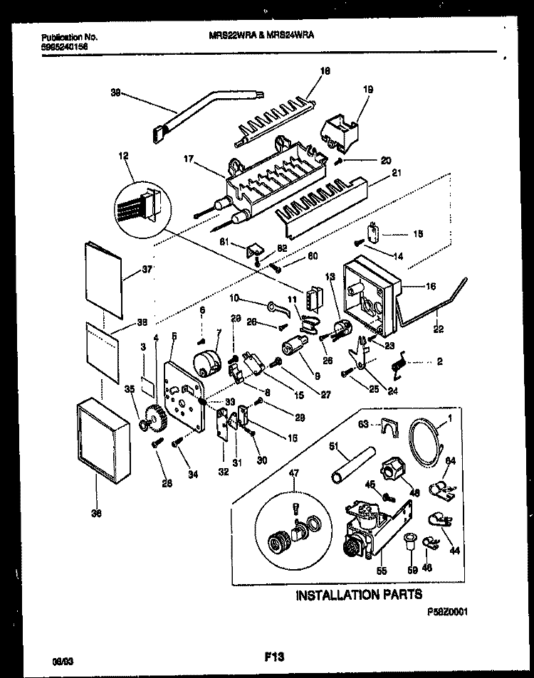 ICE MAKER AND INSTALLATION PARTS Diagram and Parts List for MRS24WRADO  Frigidaire Refrigerator