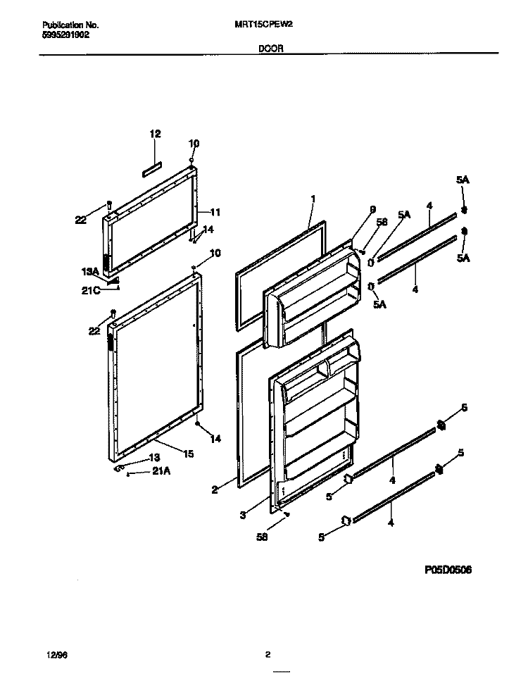 DOOR Diagram and Parts List for MRT15CPEW2  Frigidaire Refrigerator