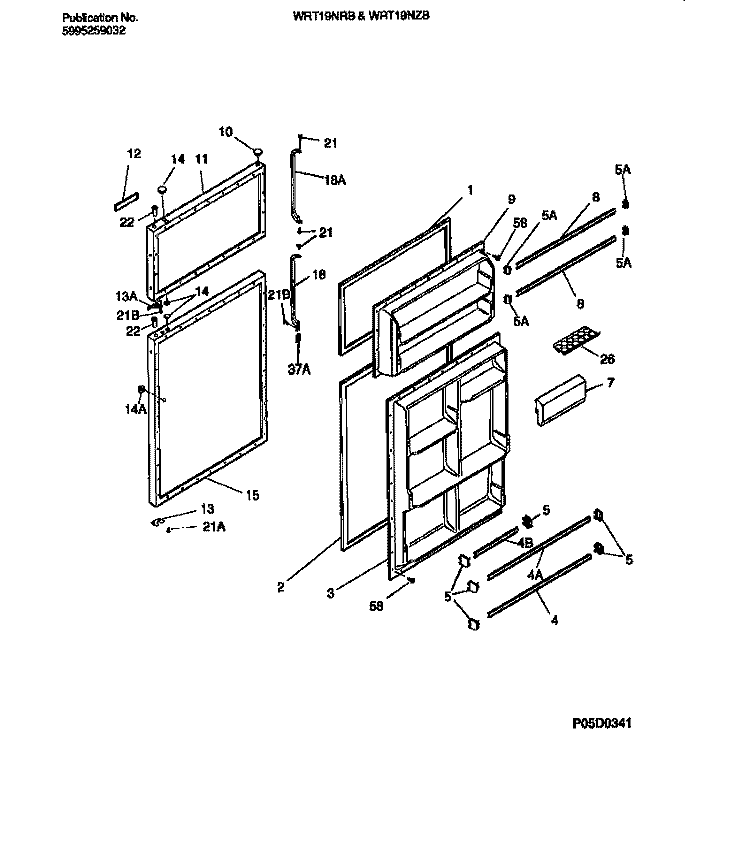 DOOR SECTION Diagram and Parts List for WRT19NZBW2  Frigidaire Refrigerator