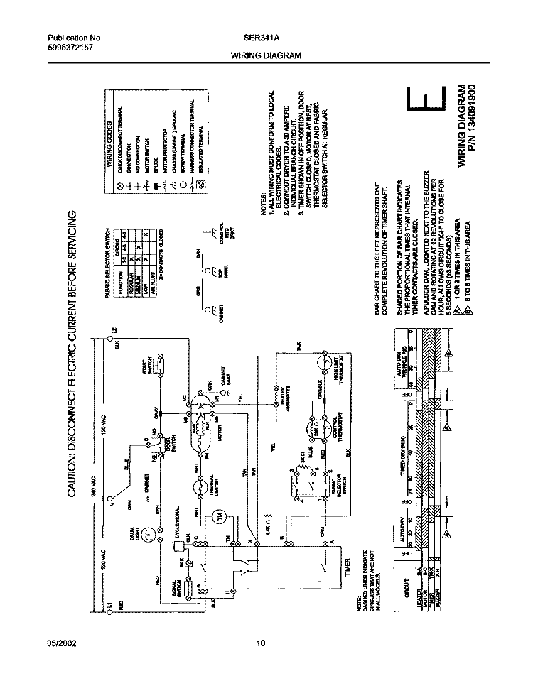 134091900 WIRING DIAGRAM Diagram and Parts List for SER341AQ1  Westinghouse Dryer
