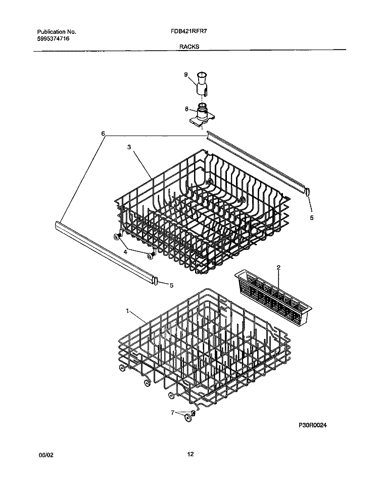 RACKS Diagram and Parts List for FDB421RFR7  Frigidaire Dishwasher