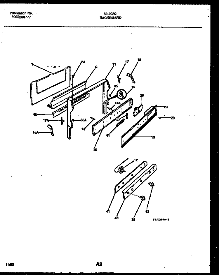 BACKGUARD Diagram and Parts List for 30-2239-00-09  Tappan Range