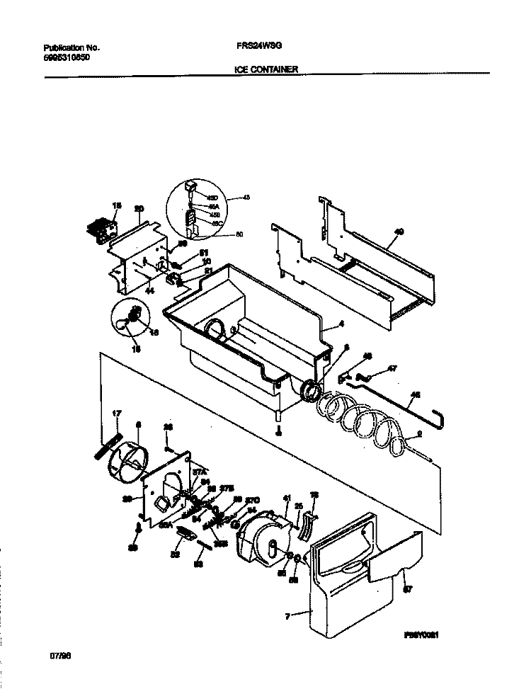 ICE CONTAINER Diagram and Parts List for FRS24WSGW0  Frigidaire Refrigerator