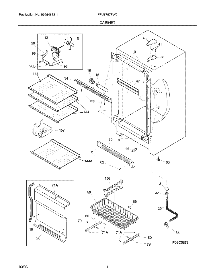 CABINET Diagram and Parts List for FFU1767FW0  Frigidaire Freezer