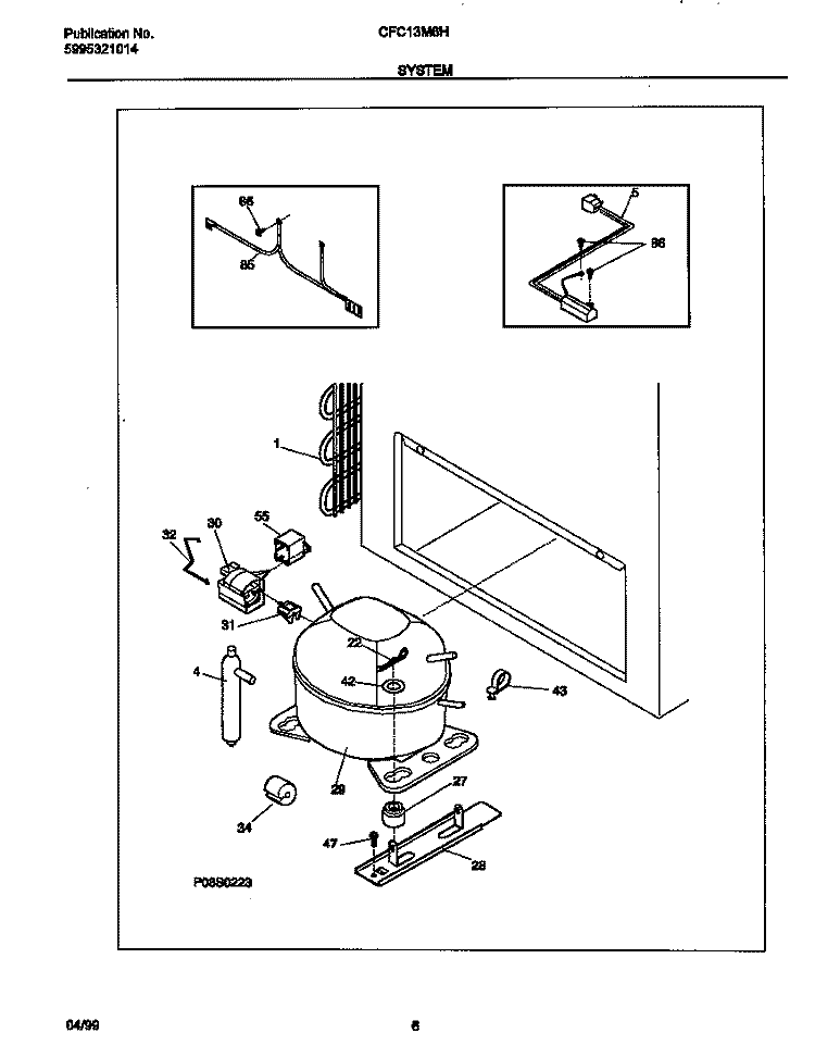 SYSTEM Diagram and Parts List for CFC13M6HW0  Frigidaire Freezer