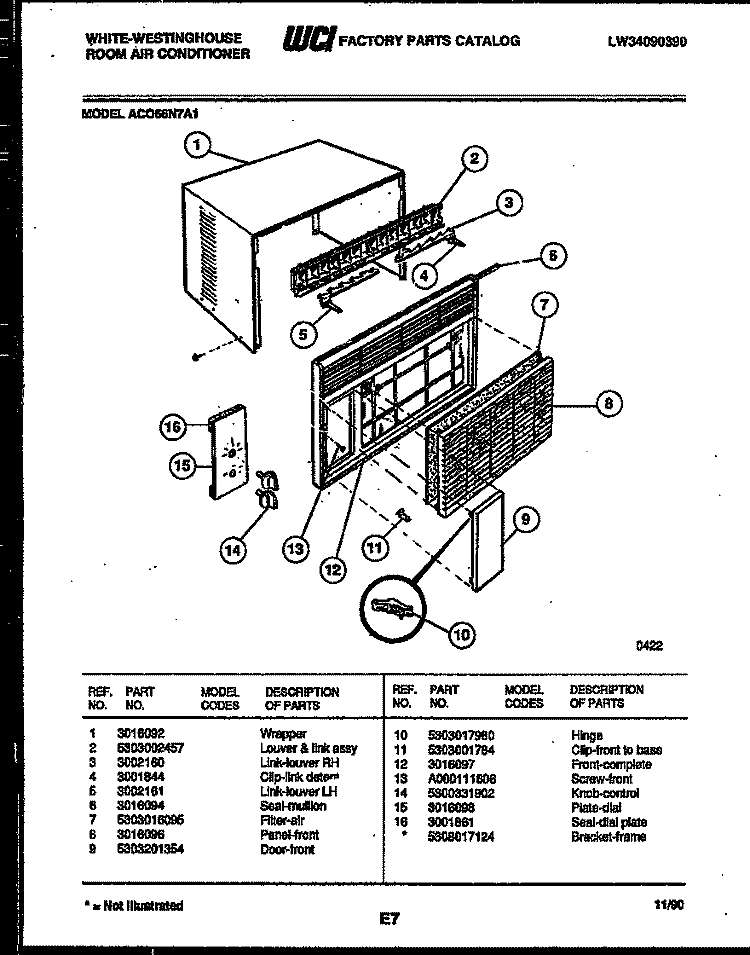 CABINET PARTS Diagram and Parts List for AC066N7A1  Frigidaire Air Conditioner