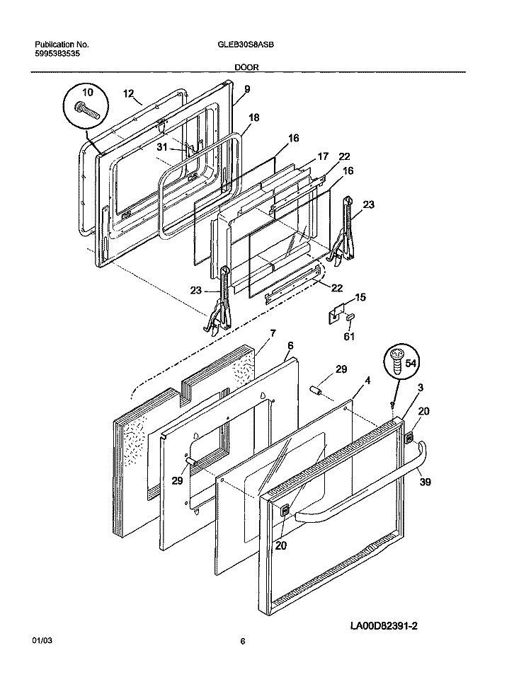 DOOR Diagram and Parts List for GLEB30S8ASB  Frigidaire Wall Oven
