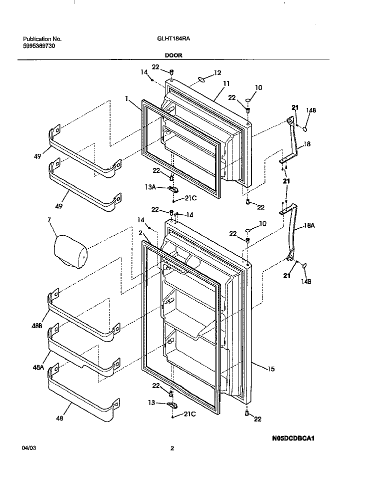 DOOR Diagram and Parts List for GLHT184RAQ8  Frigidaire Refrigerator