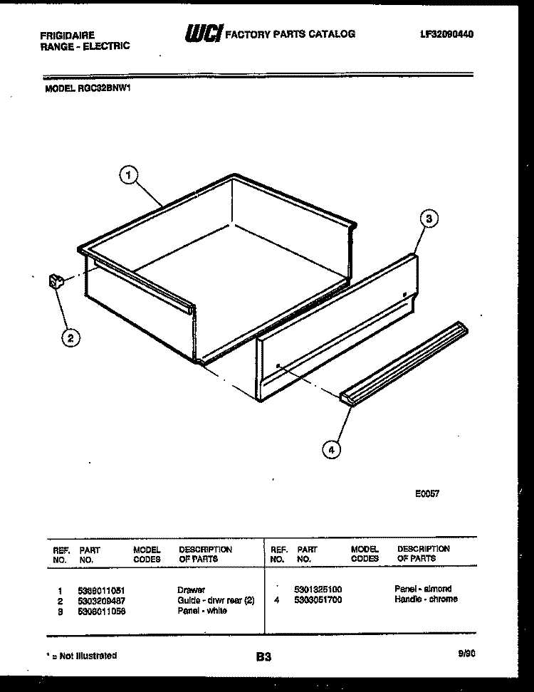 DRAWER PARTS Diagram and Parts List for RGC32BNW1  Frigidaire Range