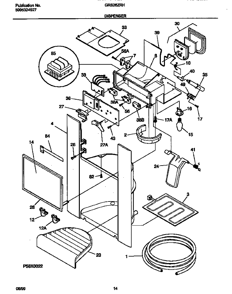 ICE DISPENSER Diagram and Parts List for GRS26ZRHW0  Gibson Refrigerator