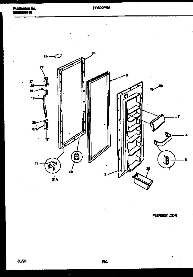 REFRIGERATOR DOOR PARTS Diagram and Parts List for FRS22PRAW2  Frigidaire Refrigerator