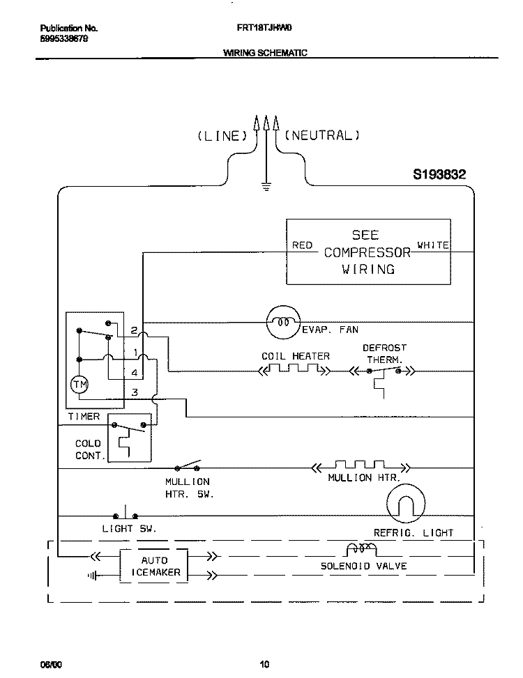 WIRING DIAGRAM Diagram and Parts List for FRT18TJHW0  Frigidaire Refrigerator